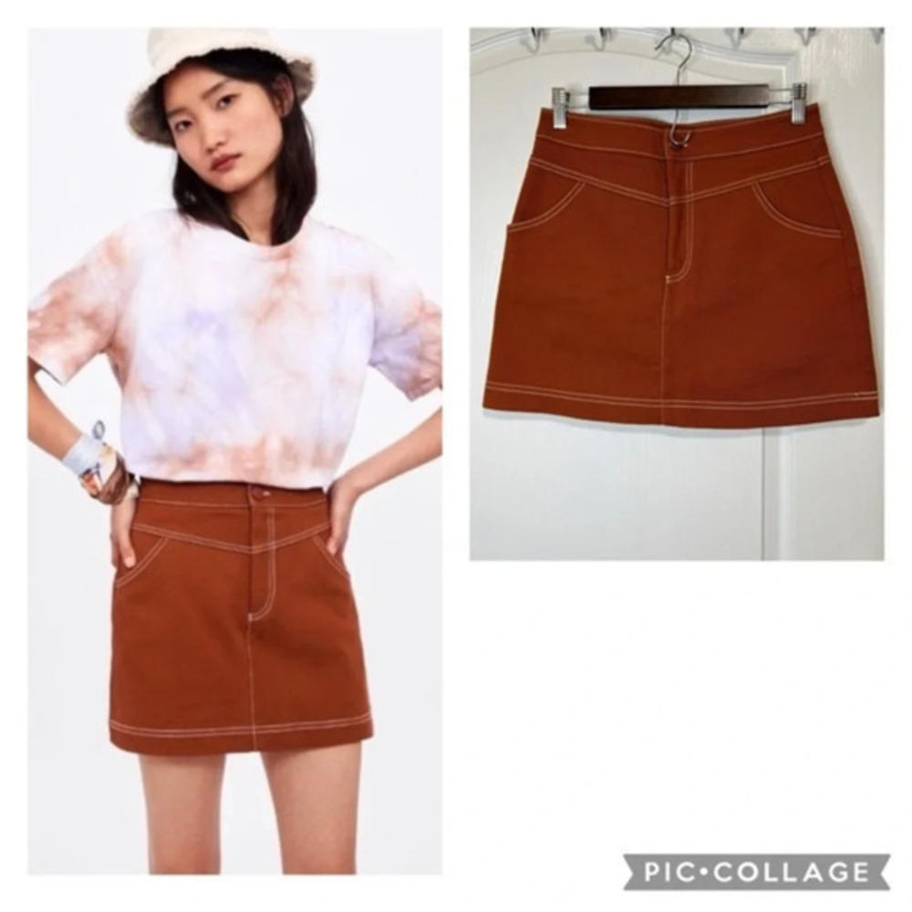 ZARA Brown Seamed Mini Skirt Size M